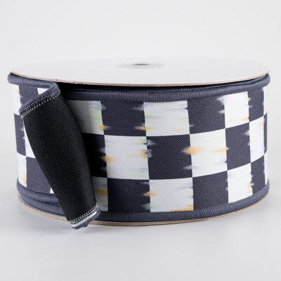 2.5" Double Sided Fused Bold Antique Checkerboard Ribbon (10 Yards)