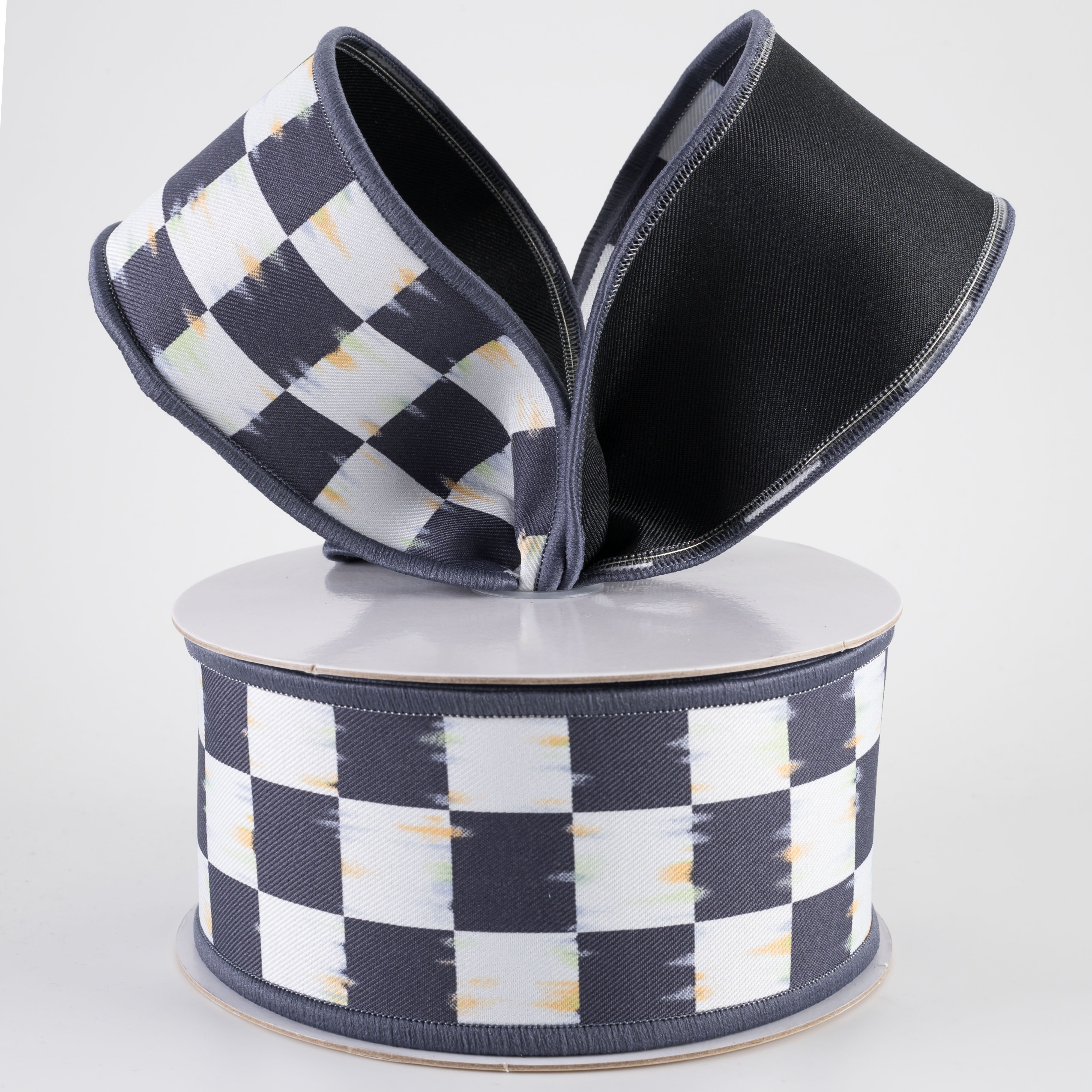 2.5" Double Sided Fused Bold Antique Checkerboard Ribbon (10 Yards)