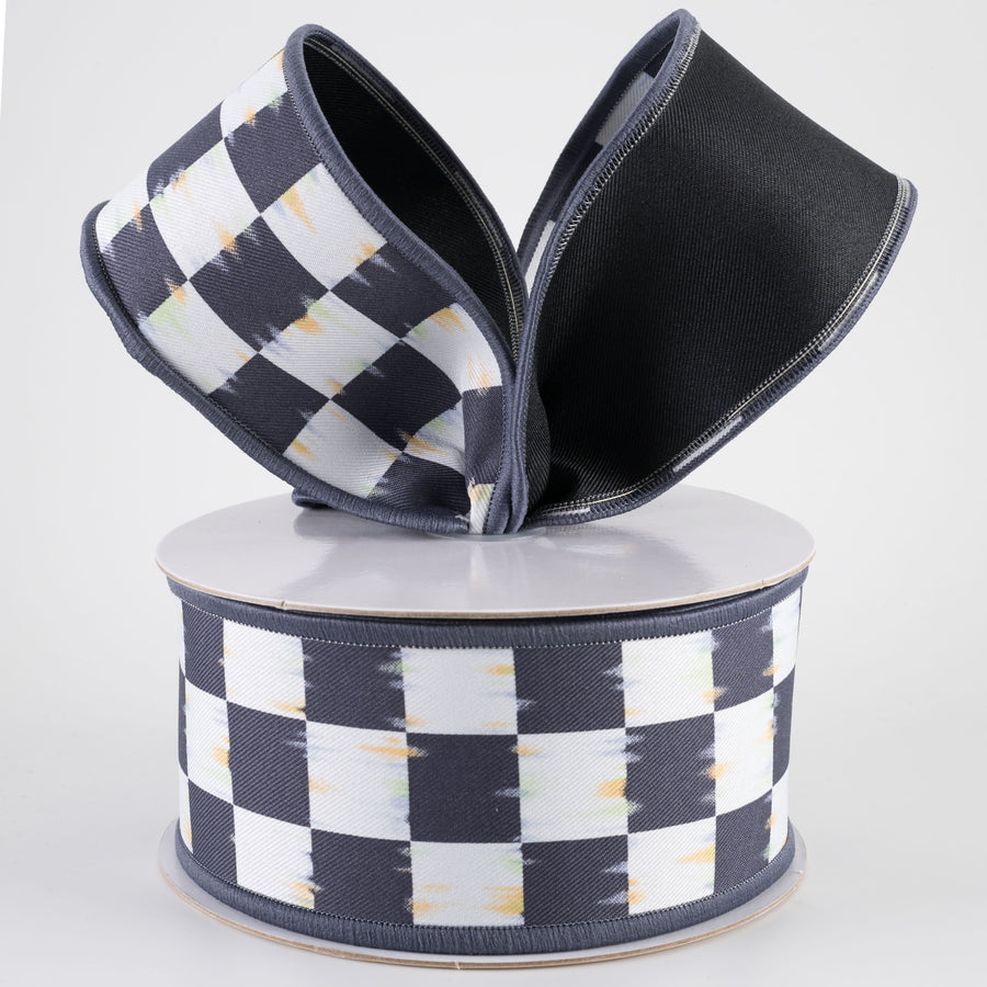 2.5" Double Sided Fused Bold Antique Checkerboard Ribbon (10 Yards)