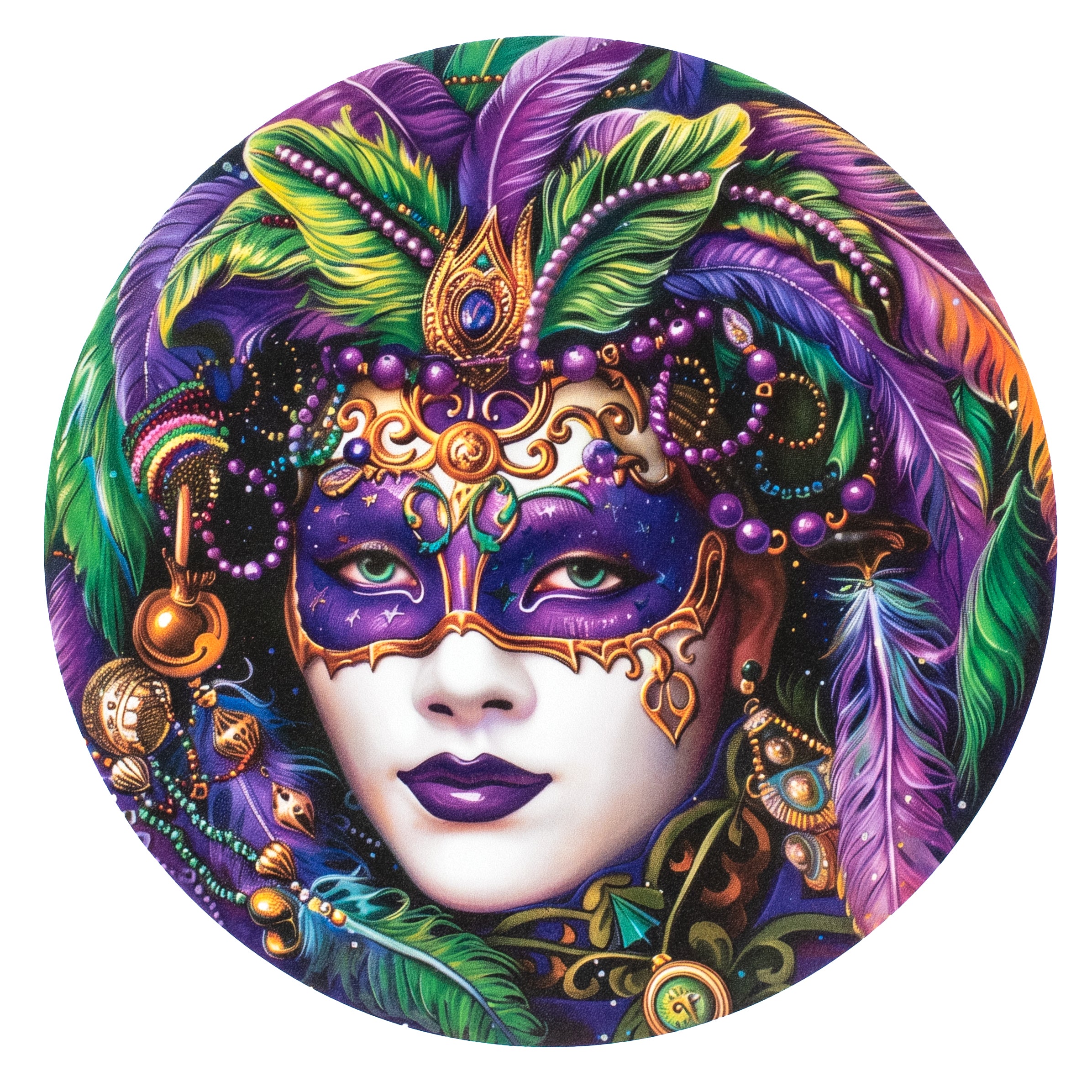 10.5" Round Waterproof Sign: Purple Mardi Gras Jester Lady Face