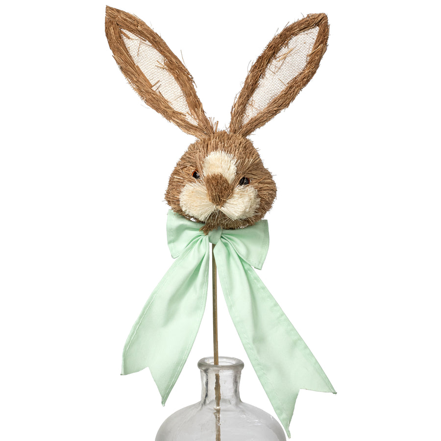 21" Sisal Bunny Head with Mint Bow Pick