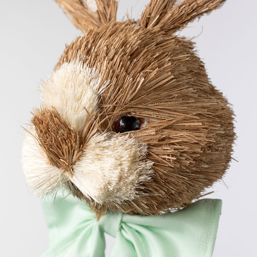21" Sisal Bunny Head with Mint Bow Pick