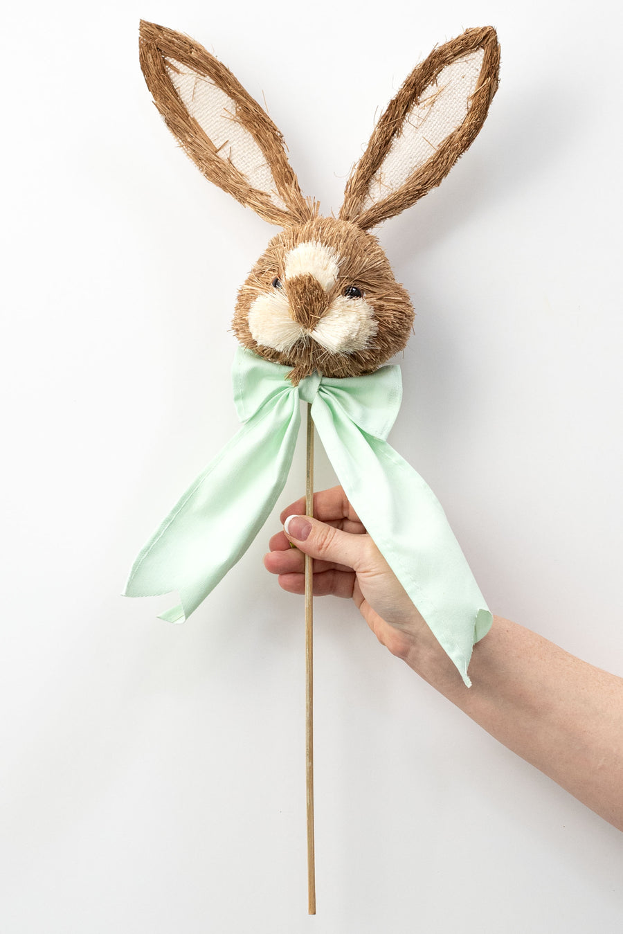 21" Sisal Bunny Head with Mint Bow Pick