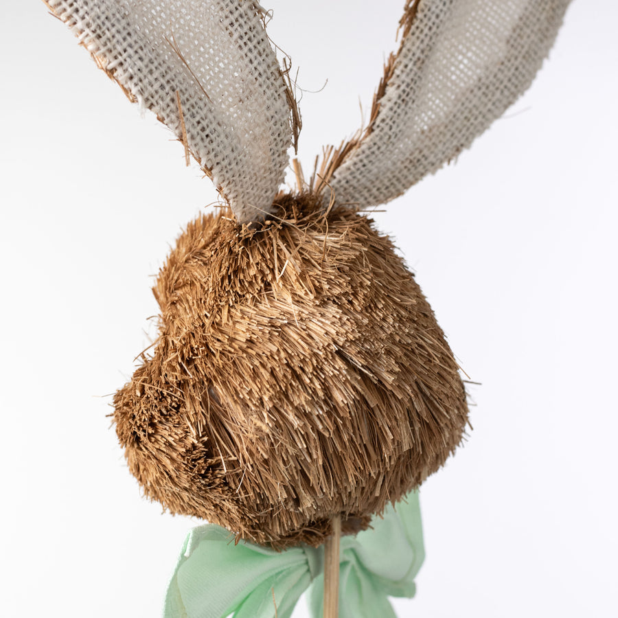 21" Sisal Bunny Head with Mint Bow Pick