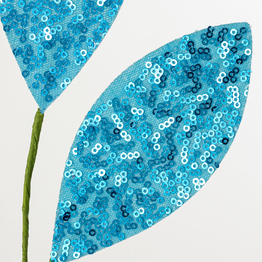 27" Sequin Leaf Spray: Blue
