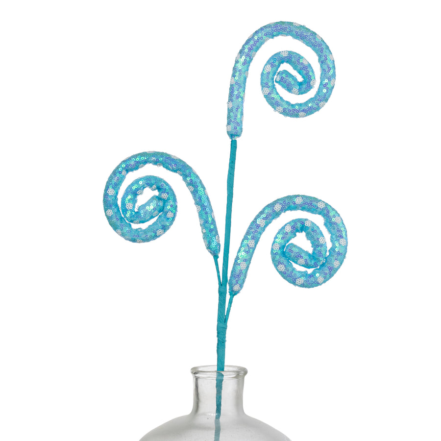 28" Sequin Polkadot Spiral Curly Spray: Iridescent Blue