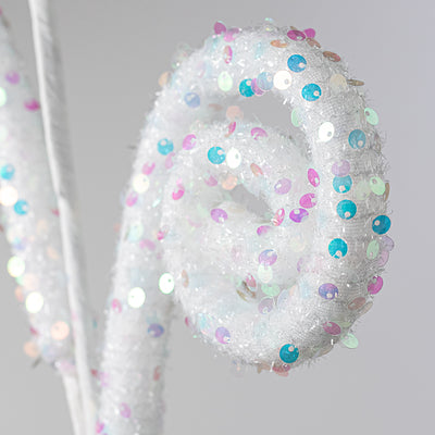 28" Sequin Spiral Curly Spray: White Iridescent