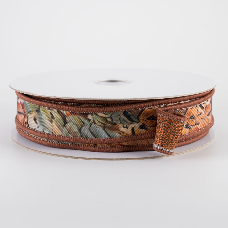 7/8" Double Sided Fused Pheasant Feathers Ribbon (10 Yards)
