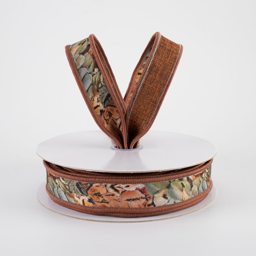 7/8" Double Sided Fused Pheasant Feathers Ribbon (10 Yards)