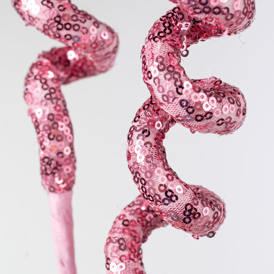 28" Sequin Curly Spray: Pink