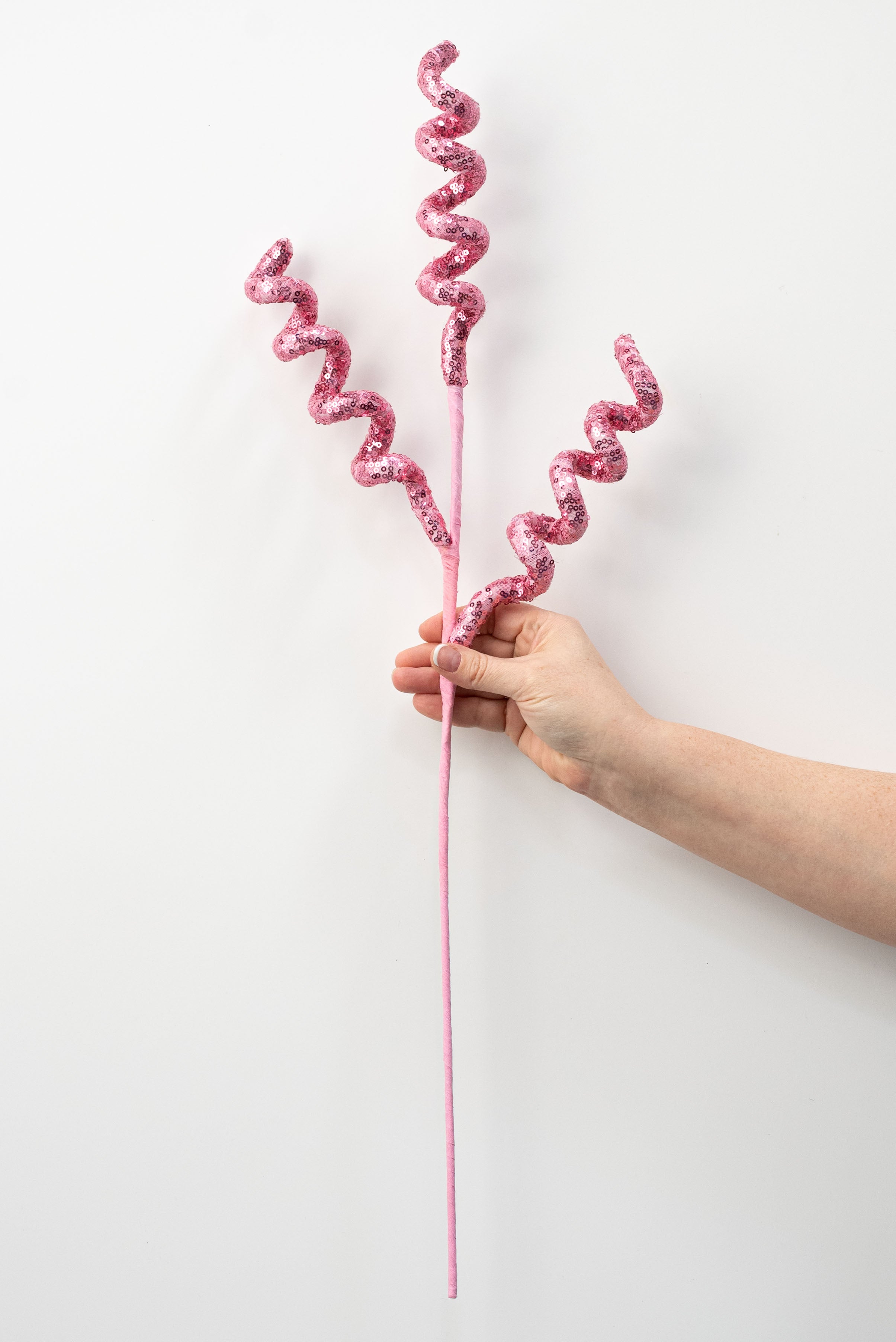 28" Sequin Curly Spray: Pink