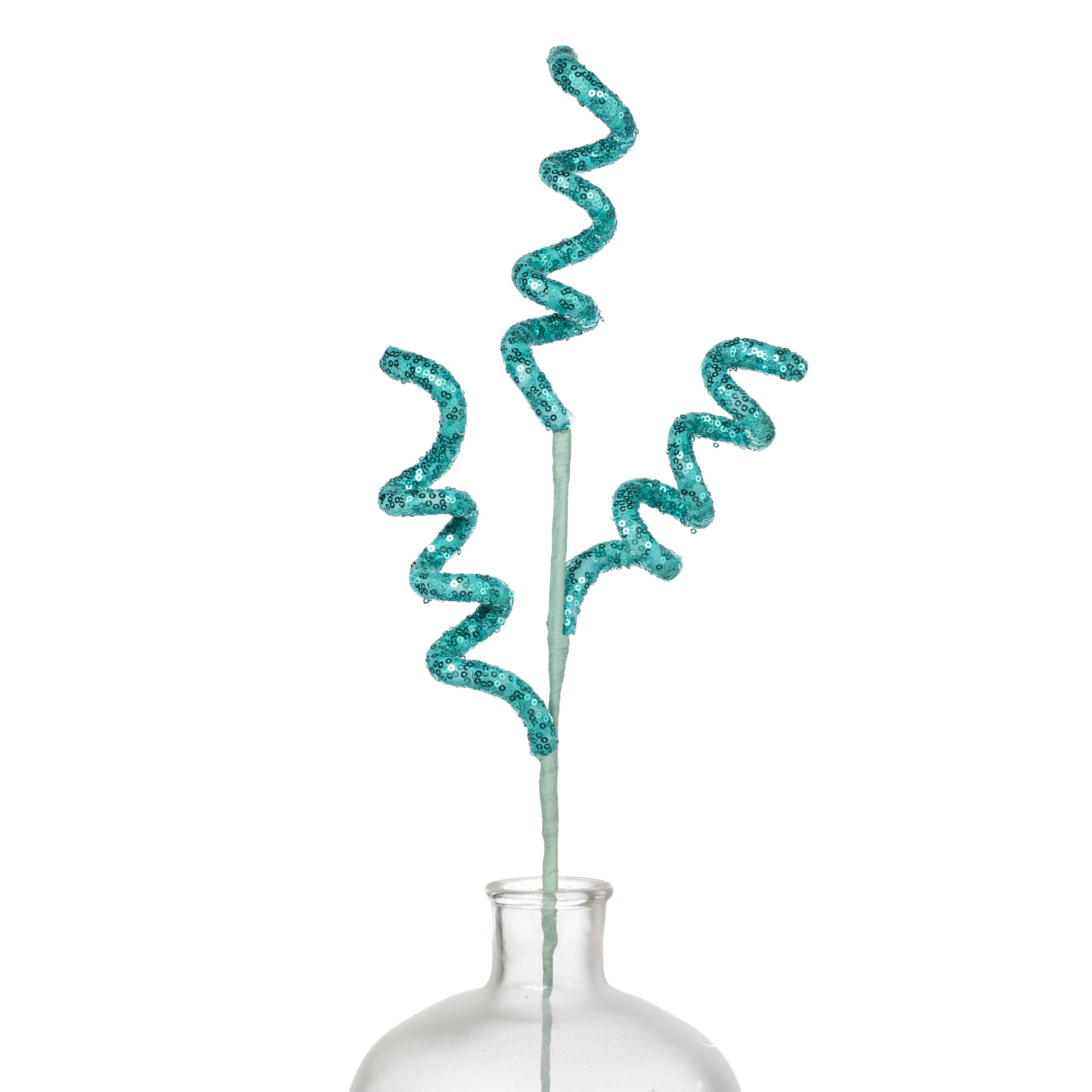 28" Sequin Curly Spray: Turquoise Blue