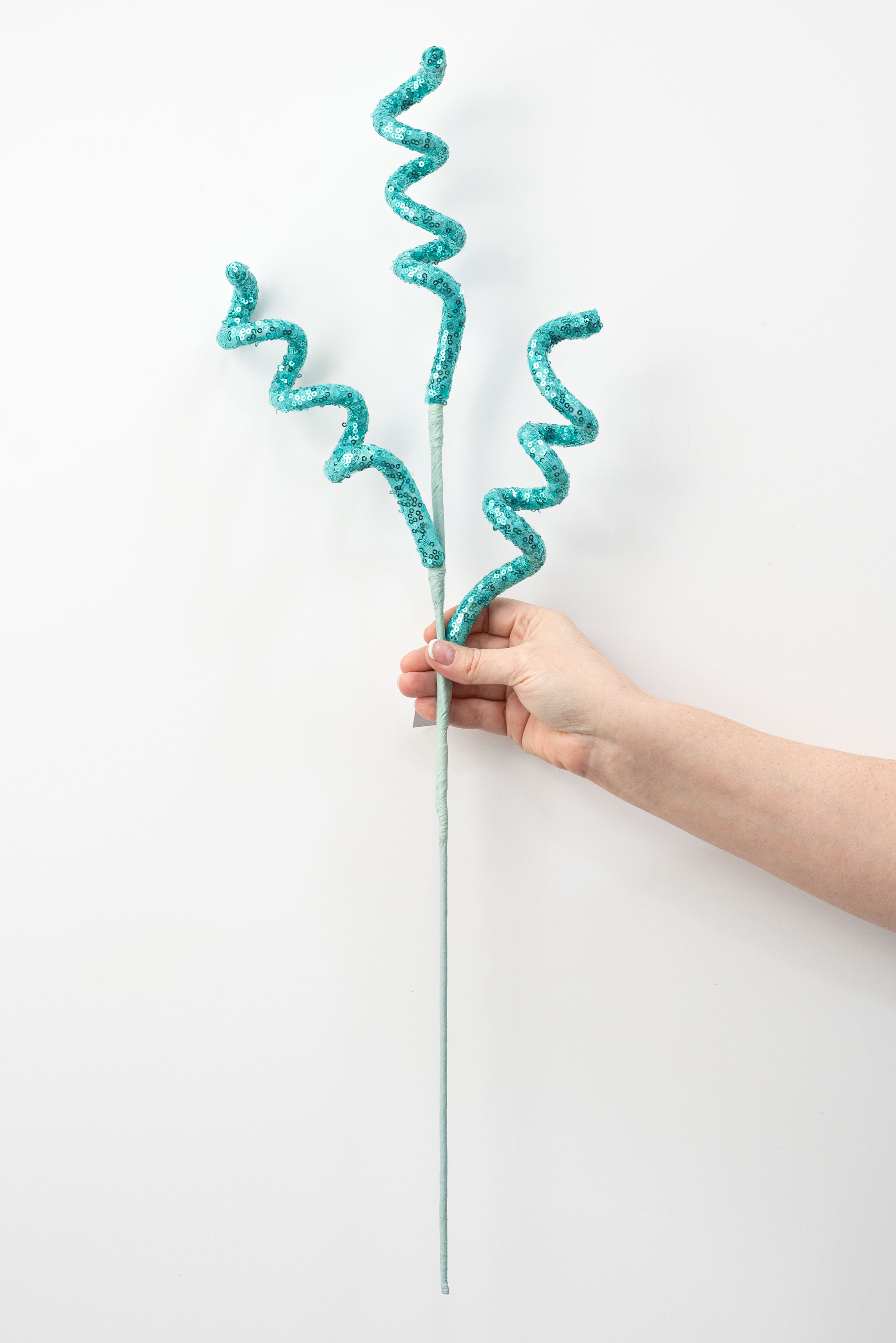 28" Sequin Curly Spray: Turquoise Blue
