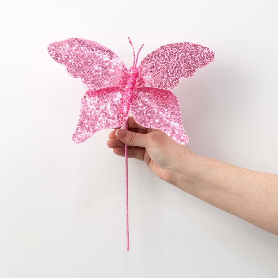 11" Sequin Butterfly Pick: Pink