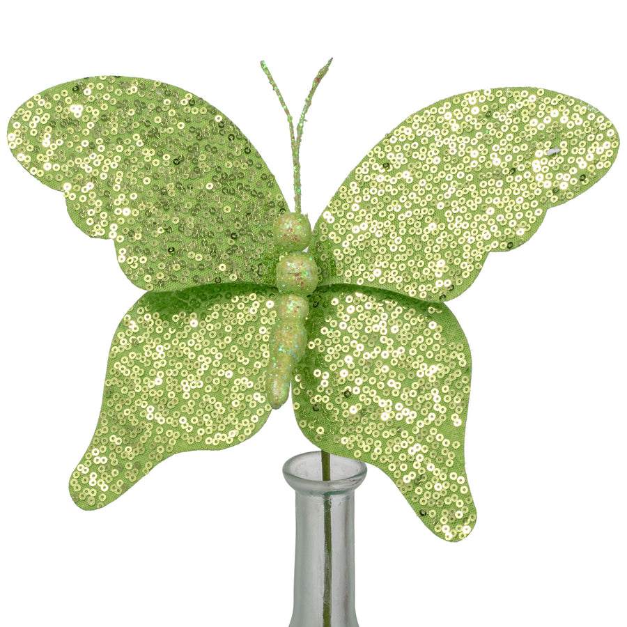 11" Sequin Butterfly Pick: Green