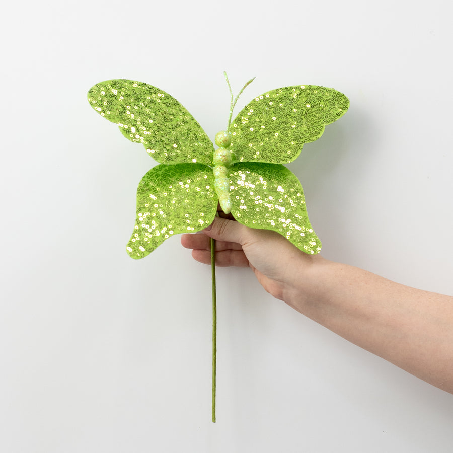 11" Sequin Butterfly Pick: Green