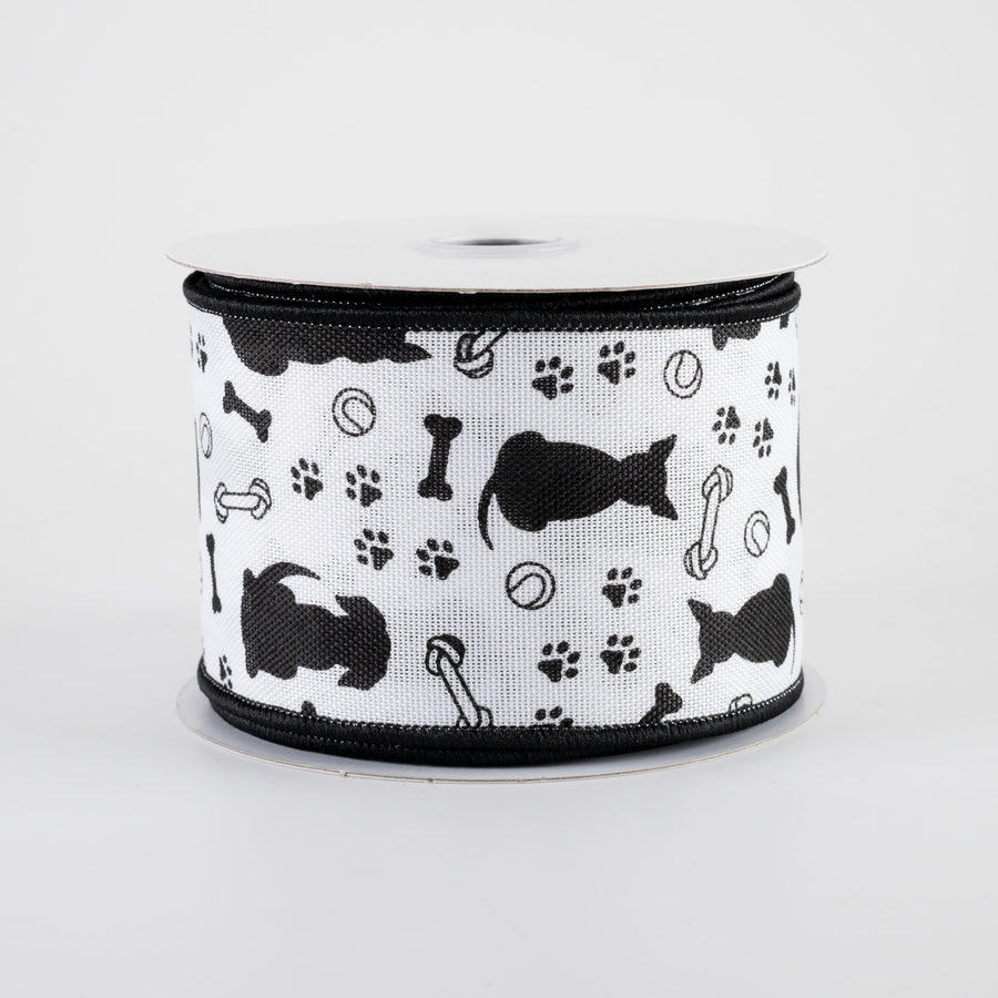 2.5" Dog Silhouettes Ribbon: White (10 Yards)