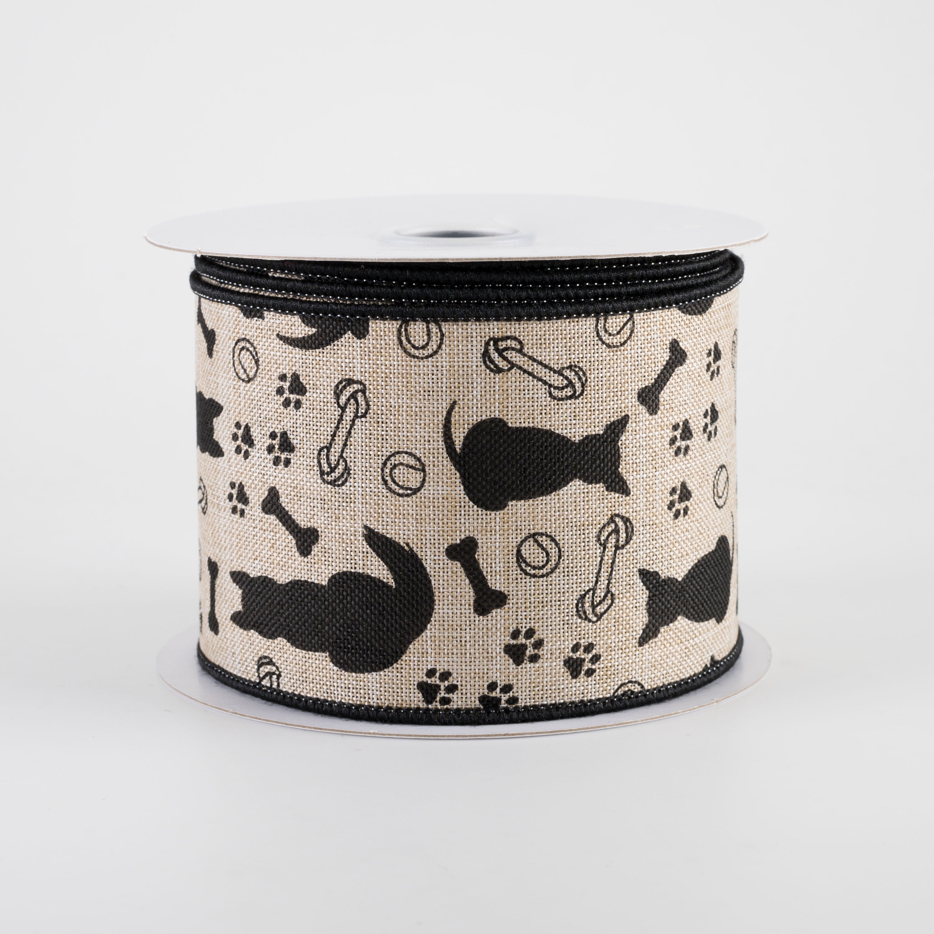 2.5" Dog Silhouettes Ribbon: Natural (10 Yards)