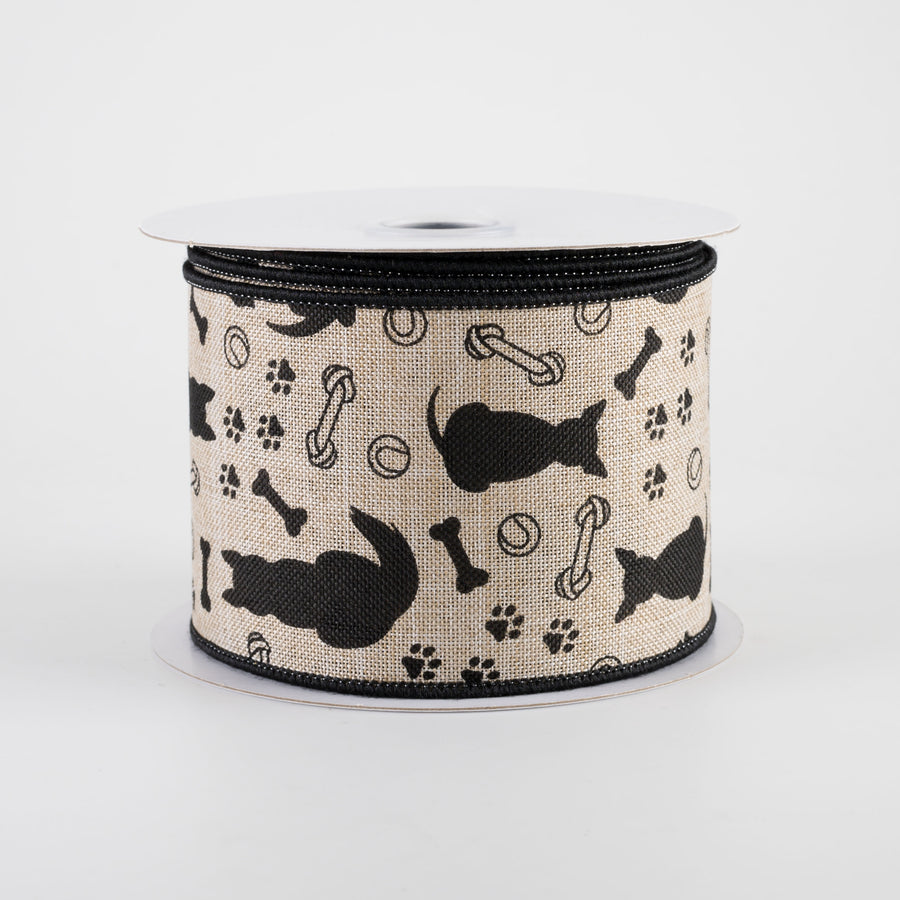 2.5" Dog Silhouettes Ribbon: Natural (10 Yards)