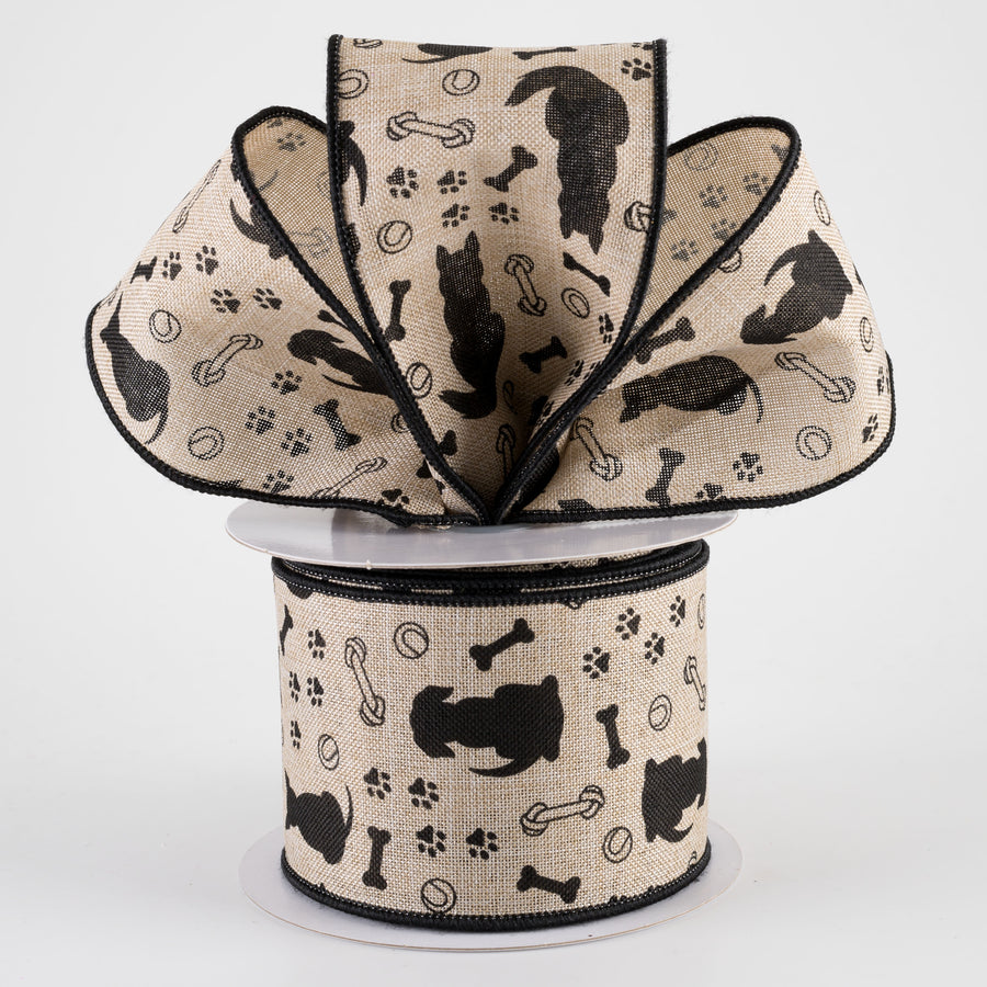 2.5" Dog Silhouettes Ribbon: Natural (10 Yards)