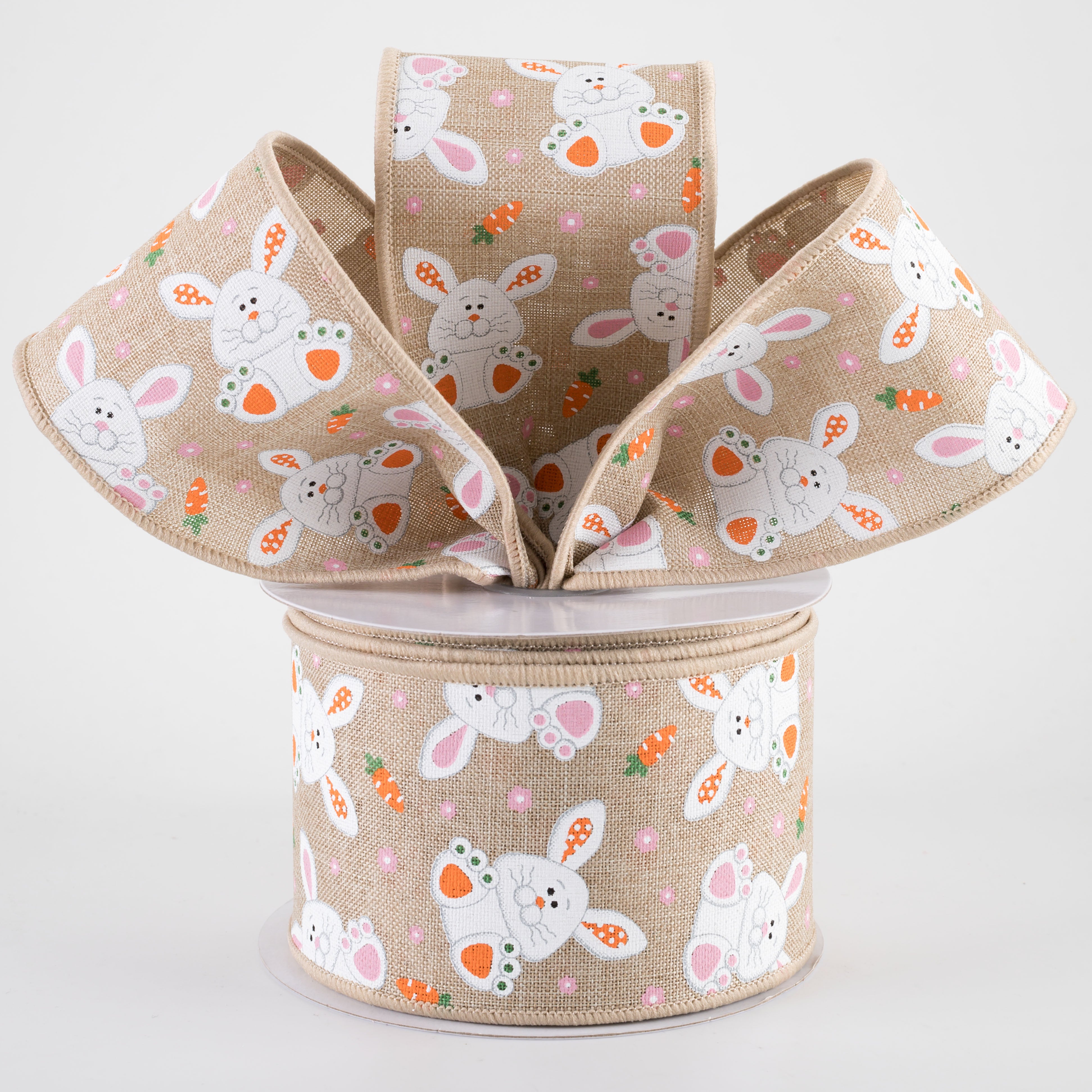 2.5" Playful Bunnies Ribbon: Natural (10 Yards)