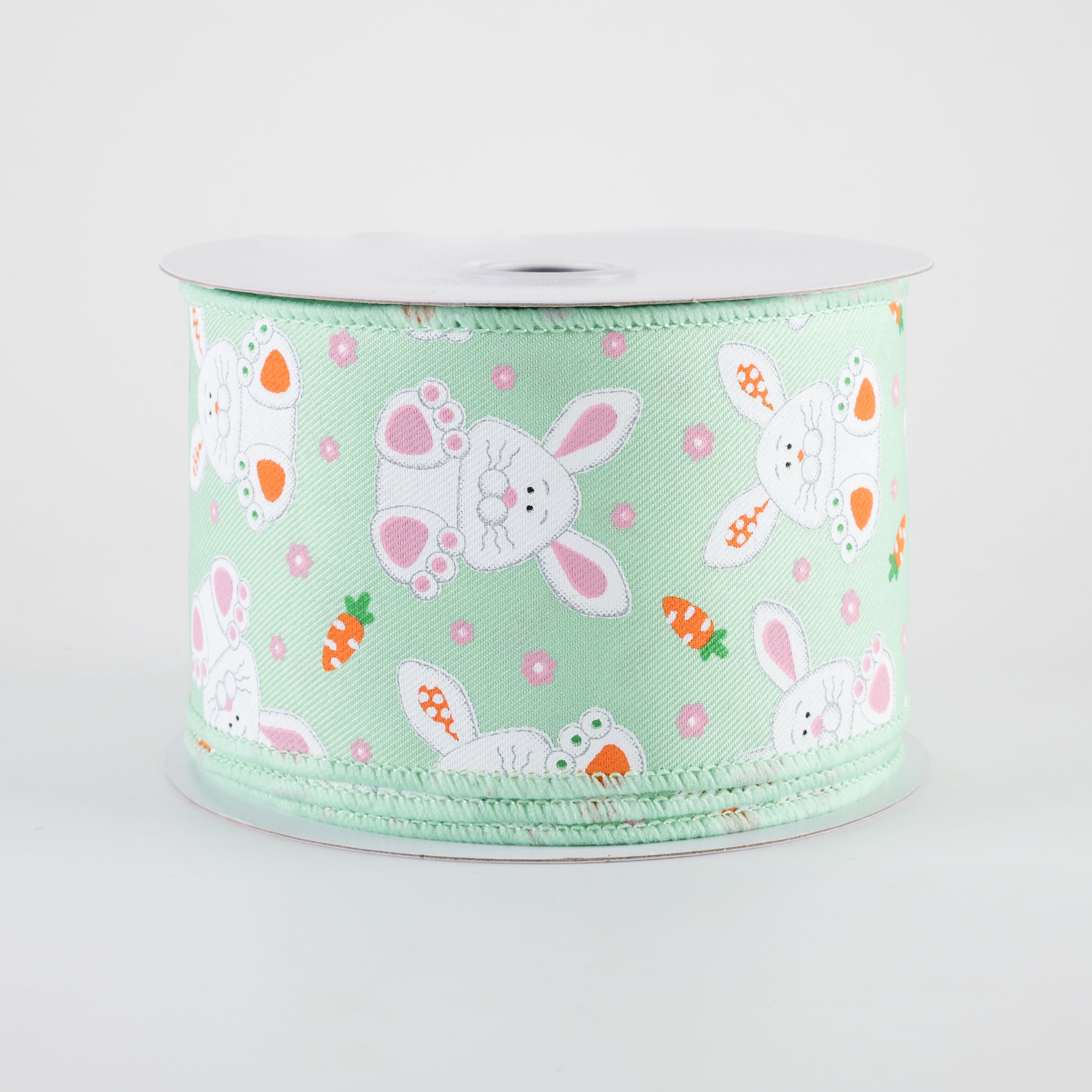 2.5" Playful Bunnies Ribbon: Mint Green (10 Yards)
