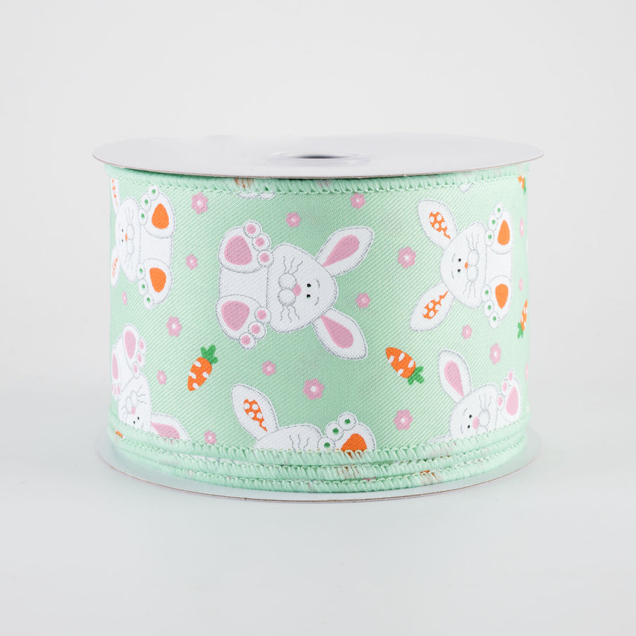 2.5" Playful Bunnies Ribbon: Mint Green (10 Yards)