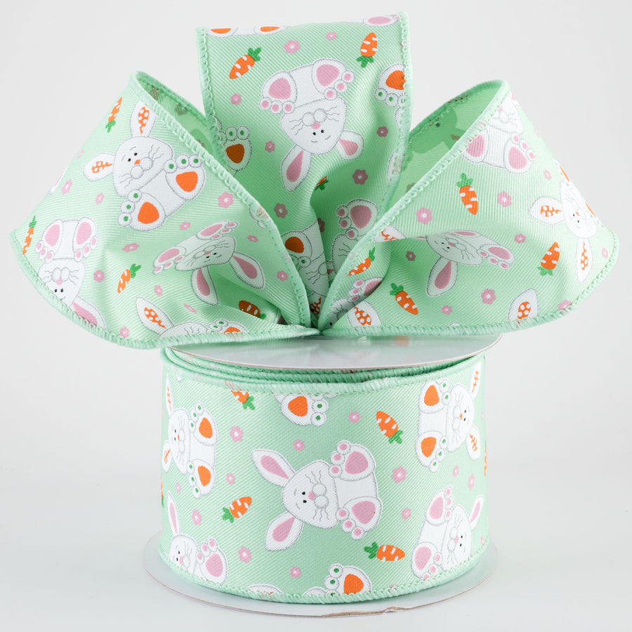 2.5" Playful Bunnies Ribbon: Mint Green (10 Yards)
