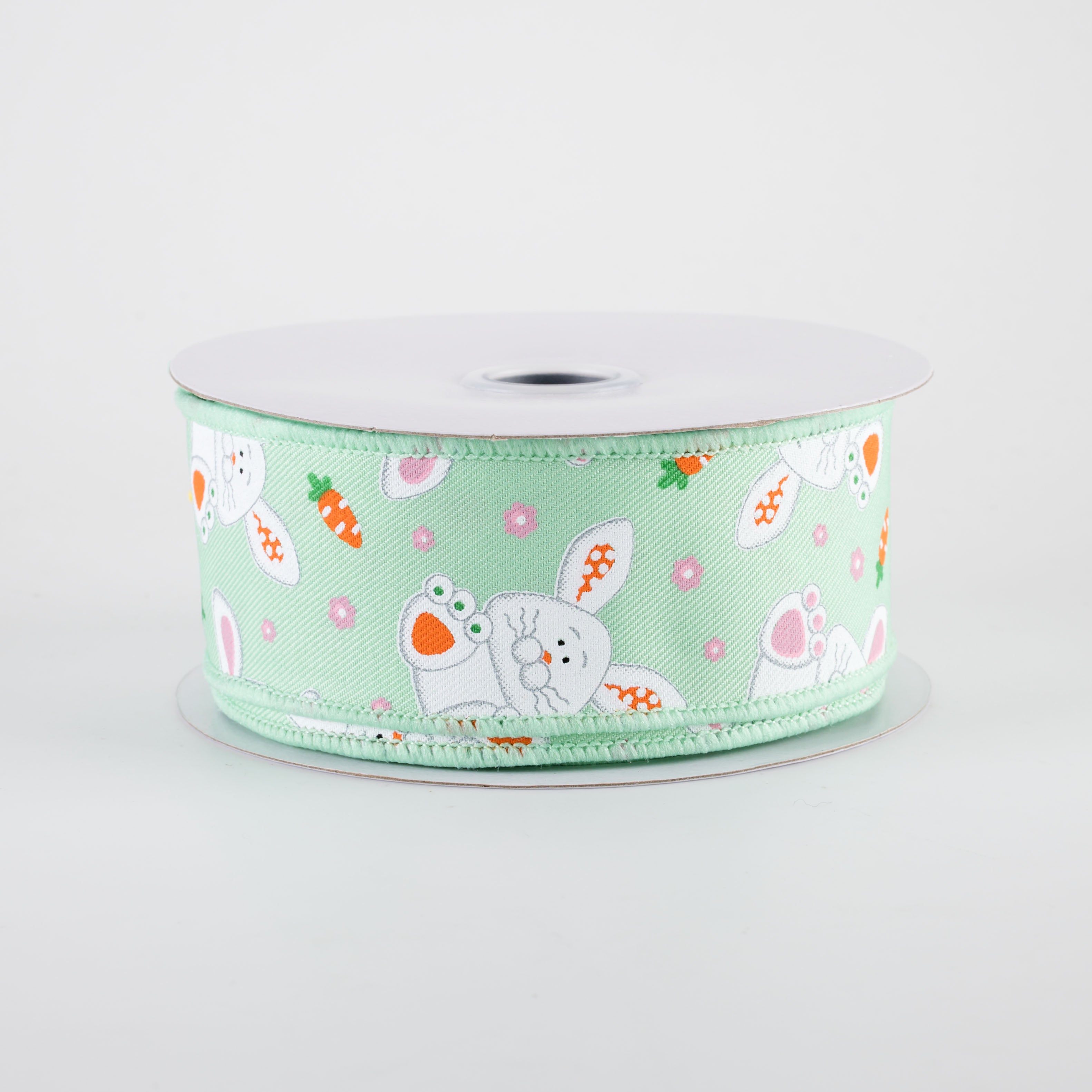 1.5" Playful Bunnies Ribbon: Mint Green (10 Yards)