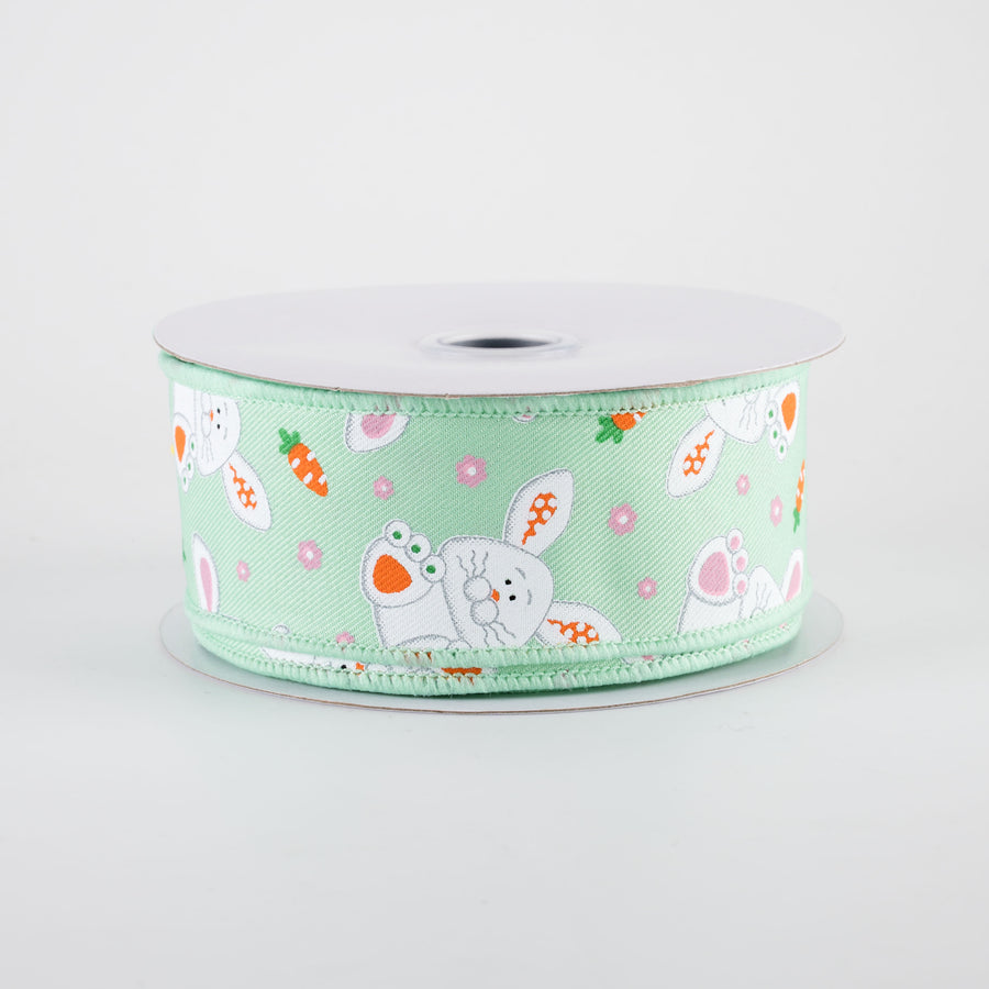 1.5" Playful Bunnies Ribbon: Mint Green (10 Yards)