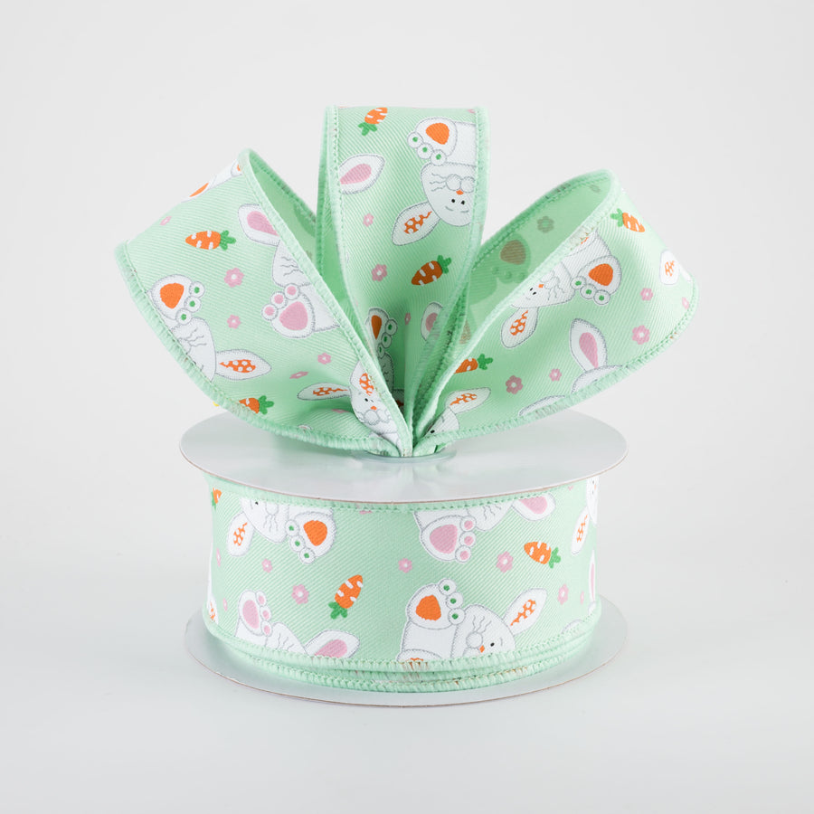 1.5" Playful Bunnies Ribbon: Mint Green (10 Yards)