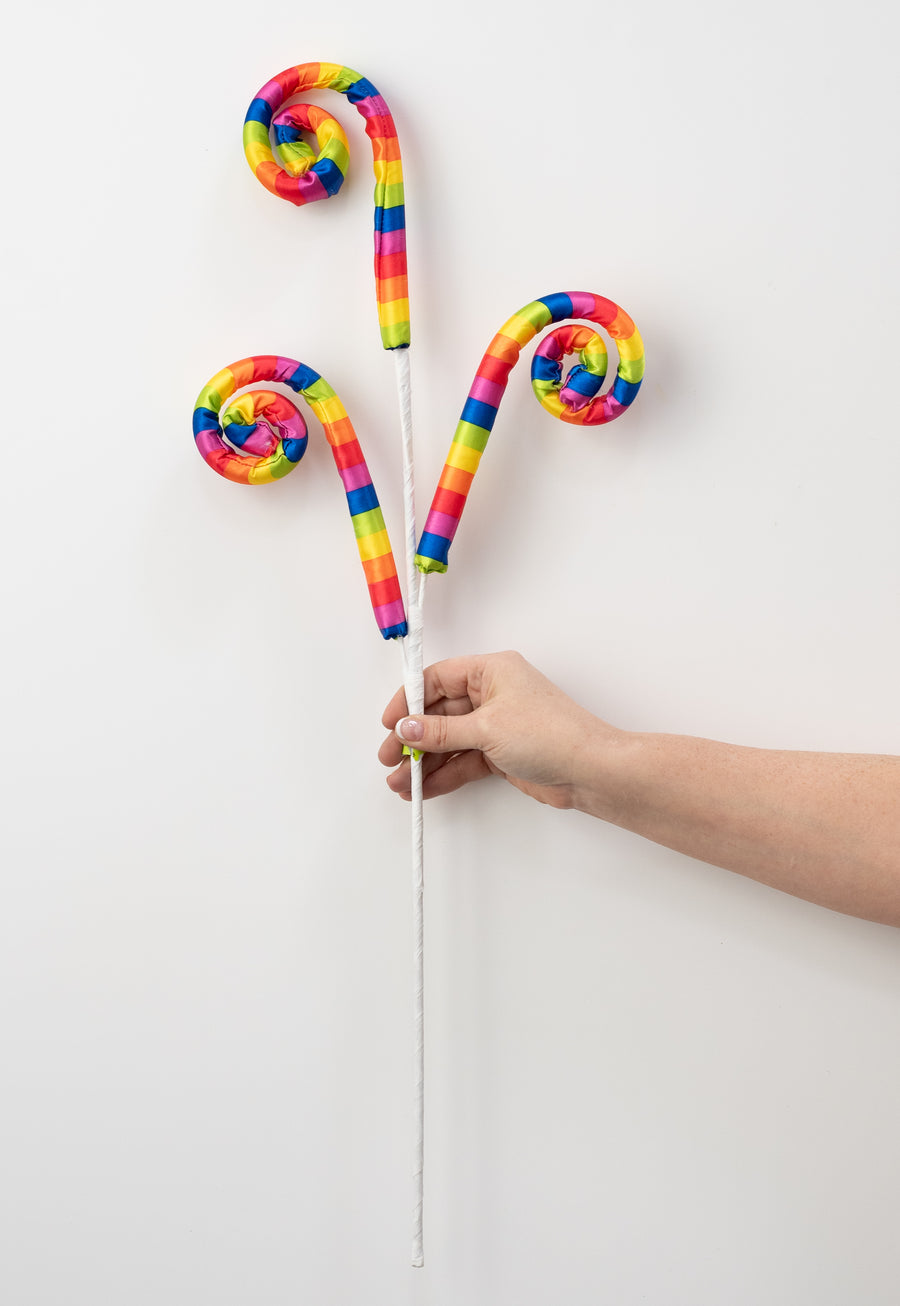 28" Spiral Curly Spray: Rainbow Stripe