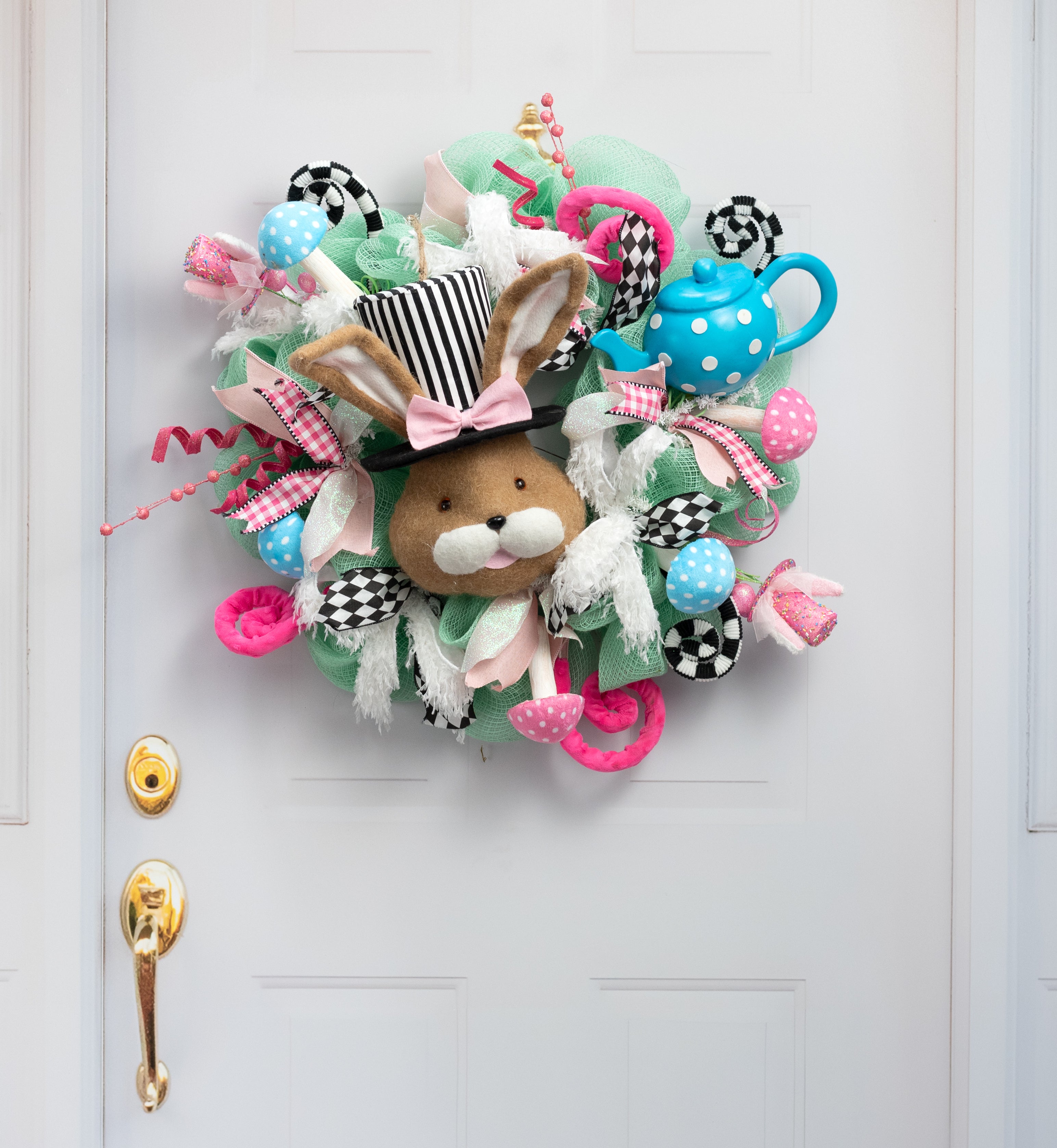 16" Top Hat Bunny Head Decor: Black & White Stripe