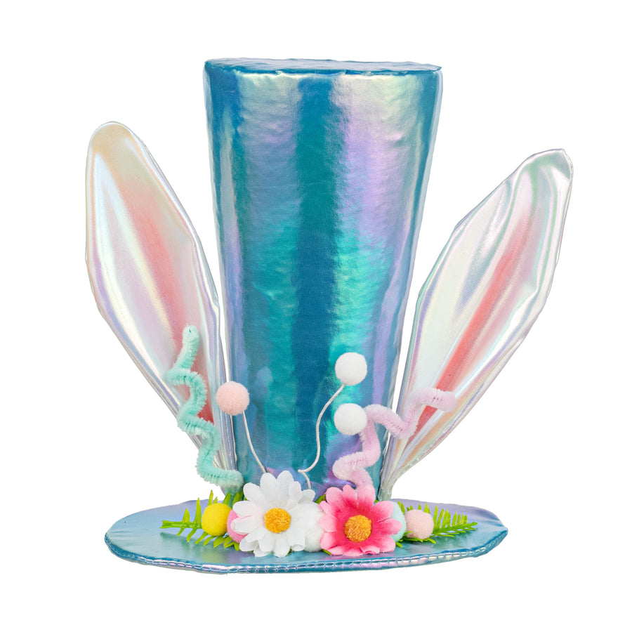 8" Bunny Ears Top Hat Decor: Iridescent Blue