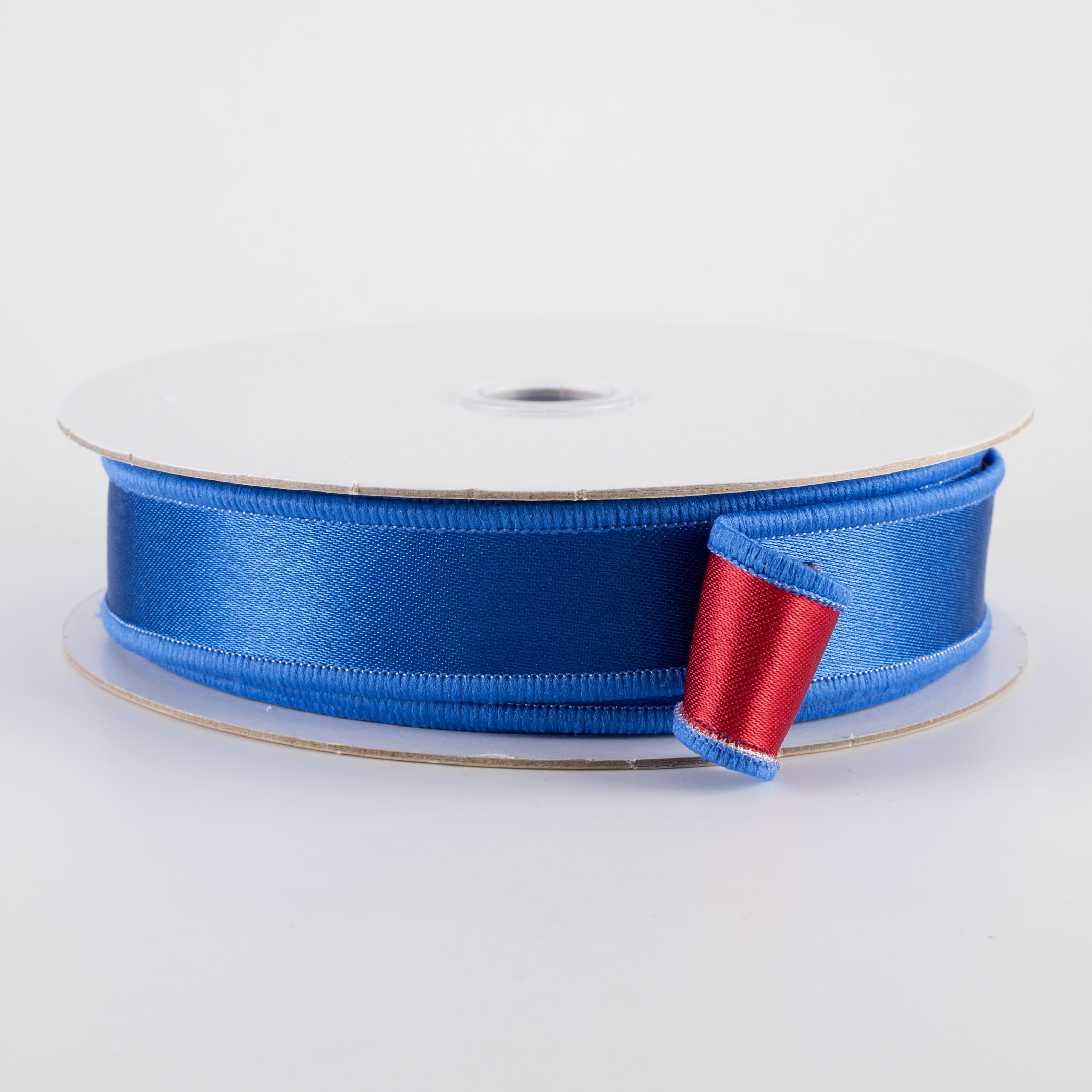 7/8" Double Sided Fused Satin Ribbon: Royal Blue & Red (10 Yards)