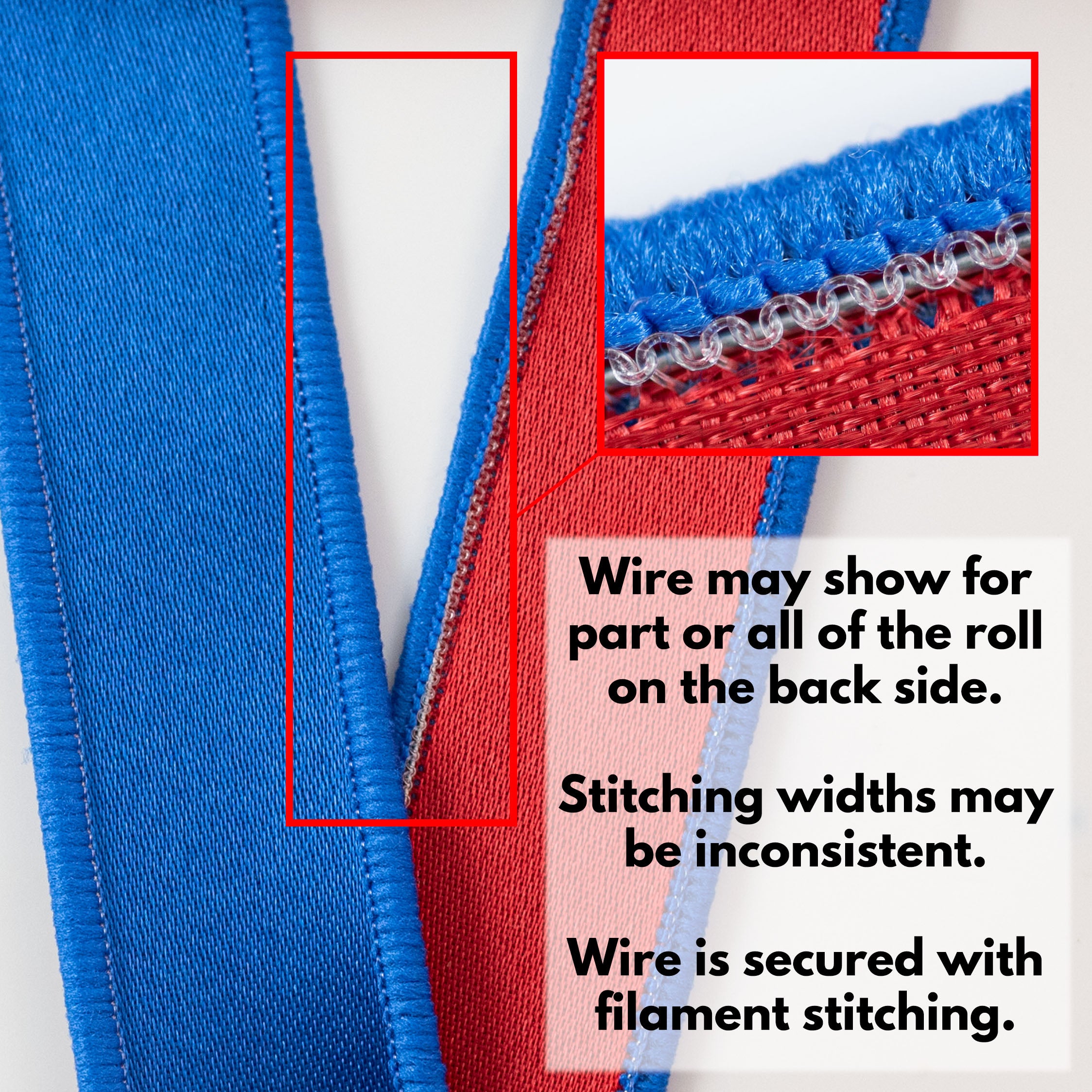 7/8" Double Sided Fused Satin Ribbon: Royal Blue & Red (10 Yards)