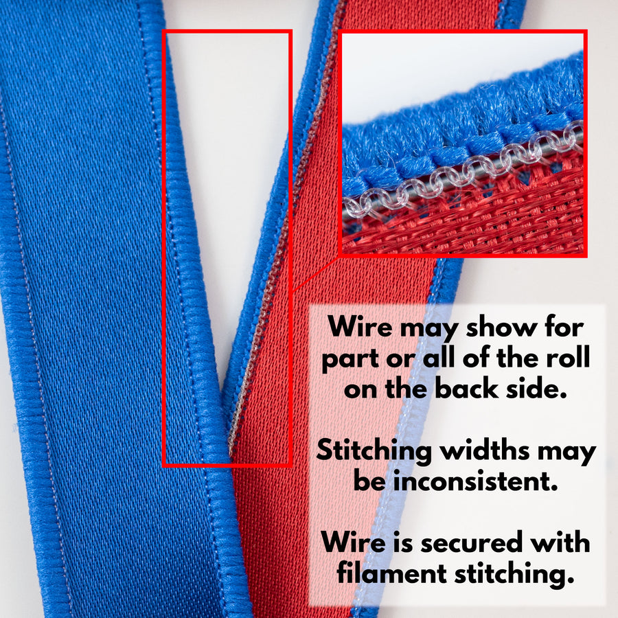 7/8" Double Sided Fused Satin Ribbon: Royal Blue & Red (10 Yards)