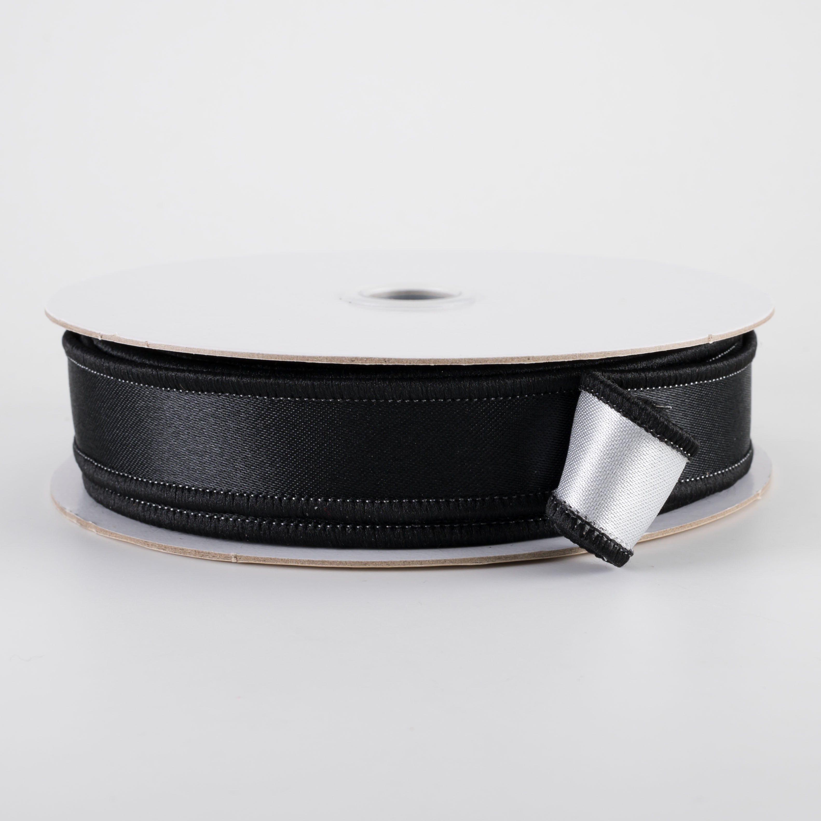 7/8" Double Sided Fused Satin Ribbon: Black & White (10 Yards)