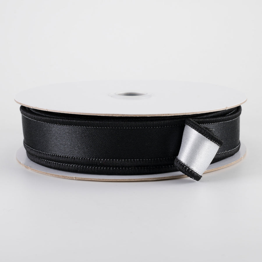 7/8" Double Sided Fused Satin Ribbon: Black & White (10 Yards)