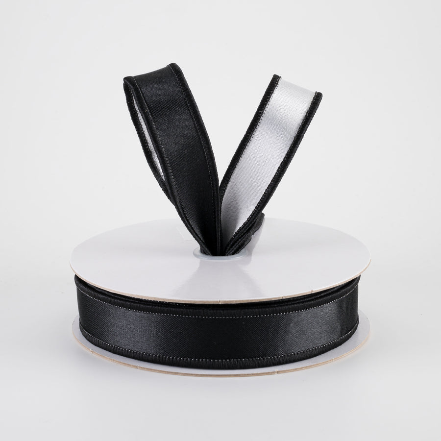 7/8" Double Sided Fused Satin Ribbon: Black & White (10 Yards)
