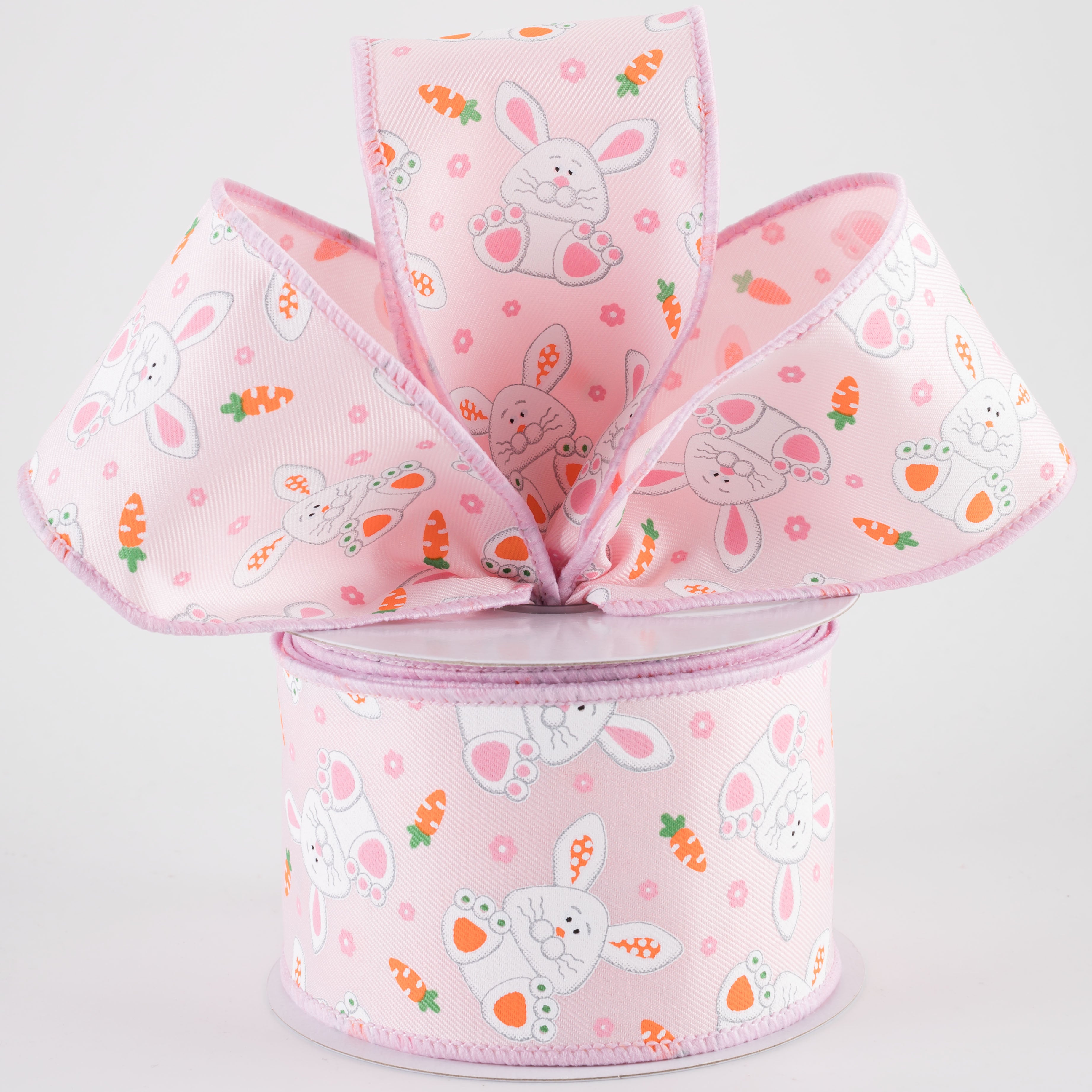 2.5" Playful Bunnies Ribbon: Pale Pink (10 Yards)