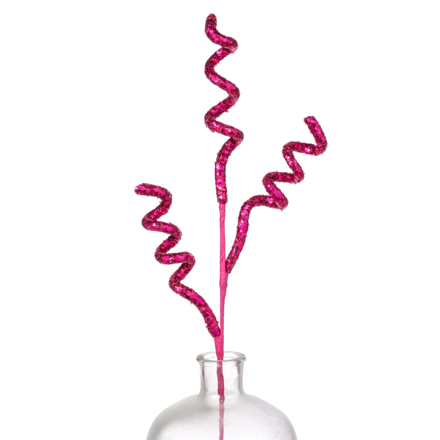 28" Sequin Curly Spray: Hot Pink