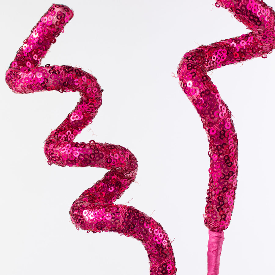 28" Sequin Curly Spray: Hot Pink