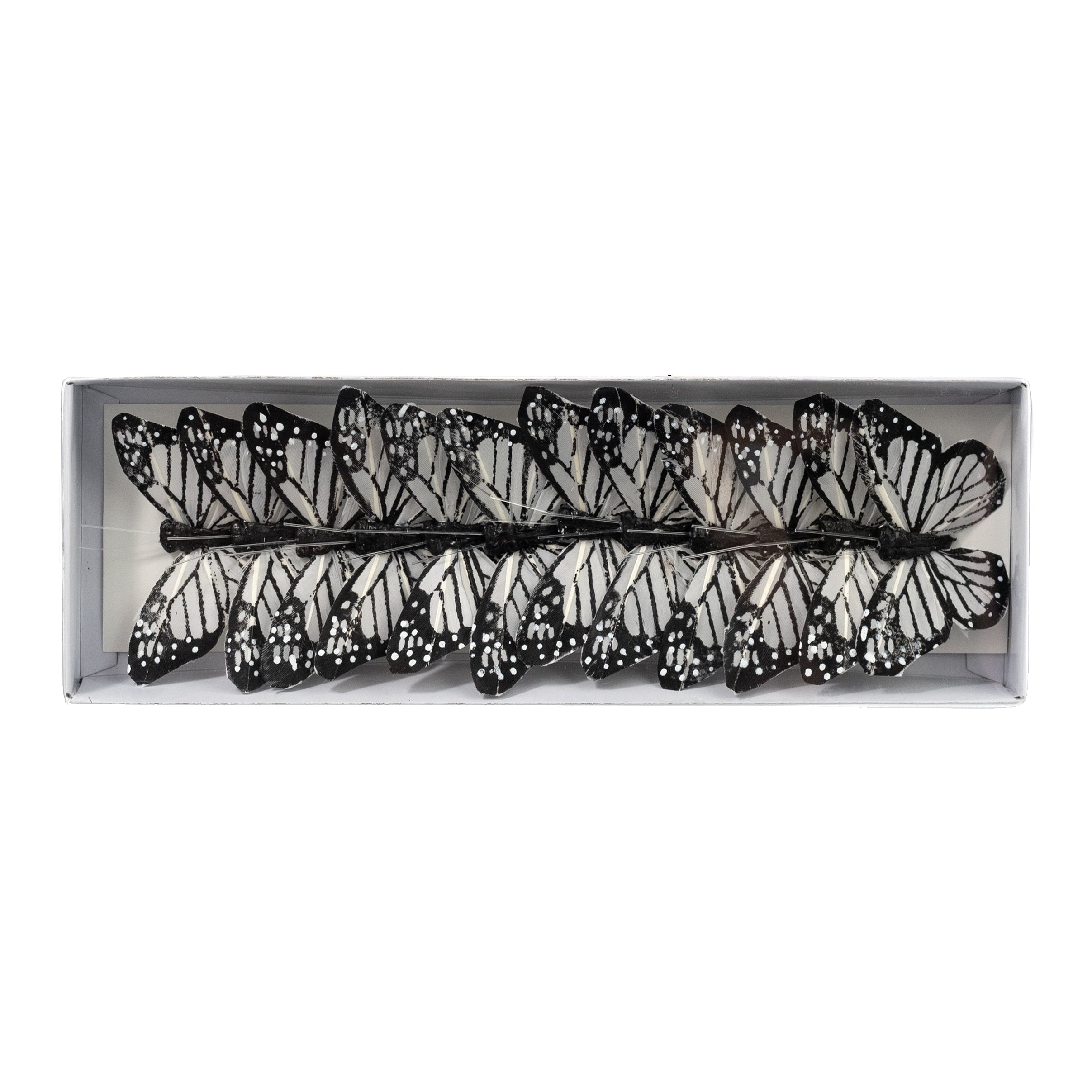 3" Feather Butterfly Picks: Black & White Monarchs (Box of 12)