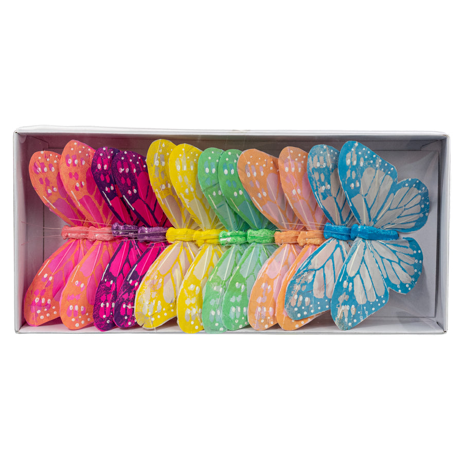 5" Feather Butterfly Picks: Pastel Monarch Assortment (Box of 12)