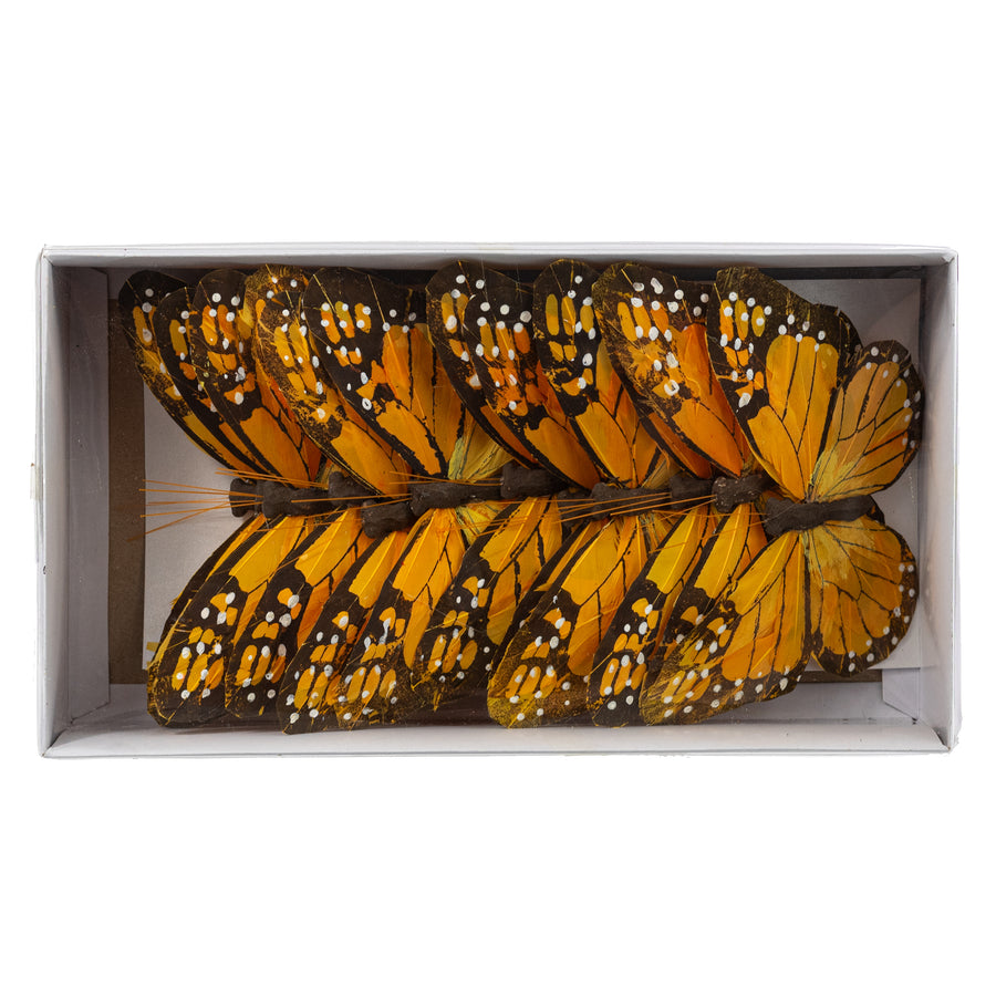 7" Feather Butterfly Picks: Orange Monarchs (Box of 12)