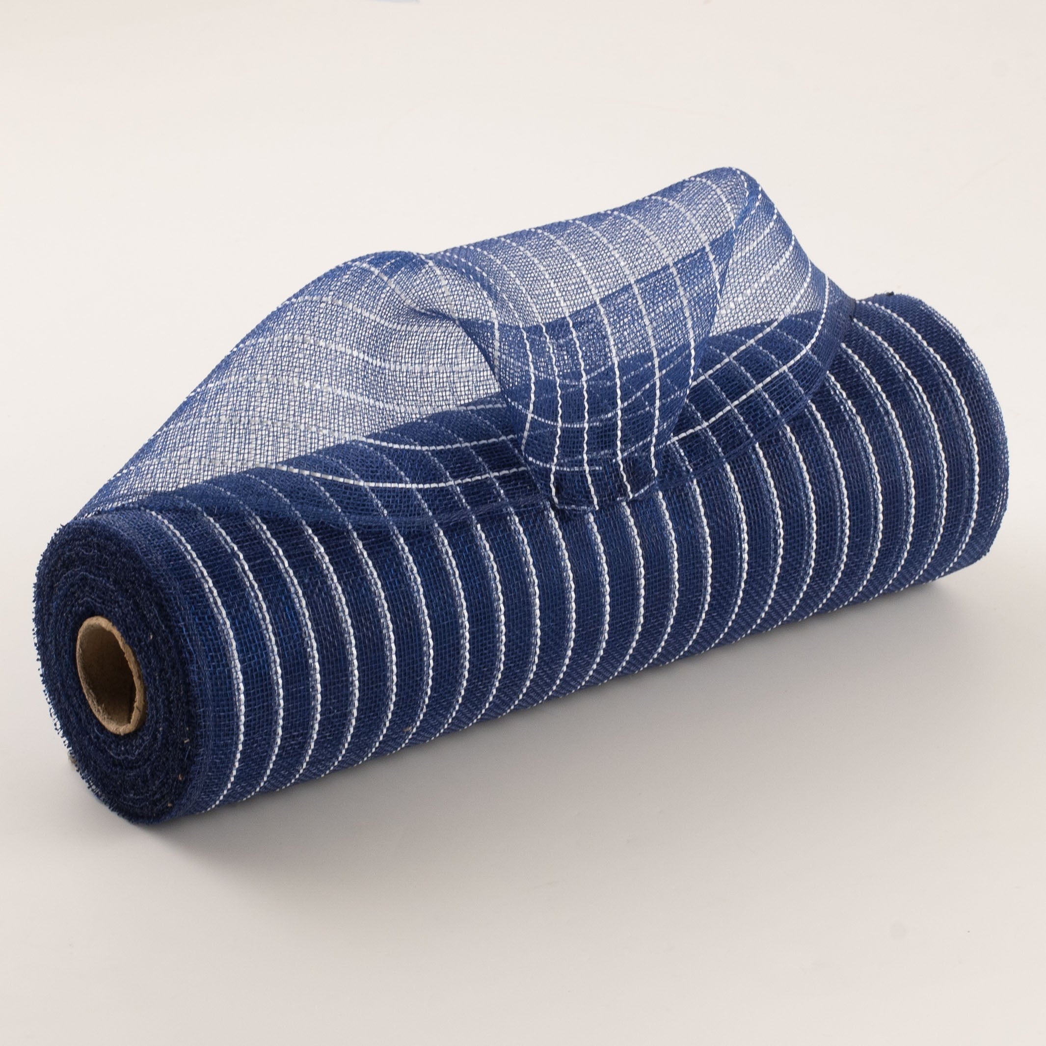 10" Metallic Fine Weave Deco Mesh: Navy Blue & White