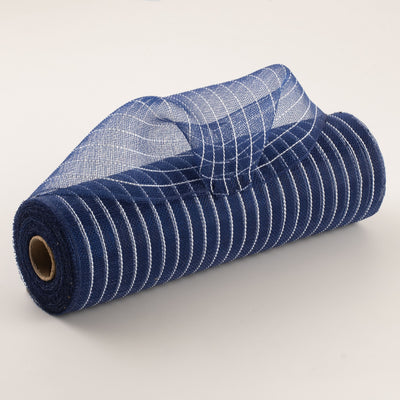 10" Metallic Fine Weave Deco Mesh: Navy Blue & White
