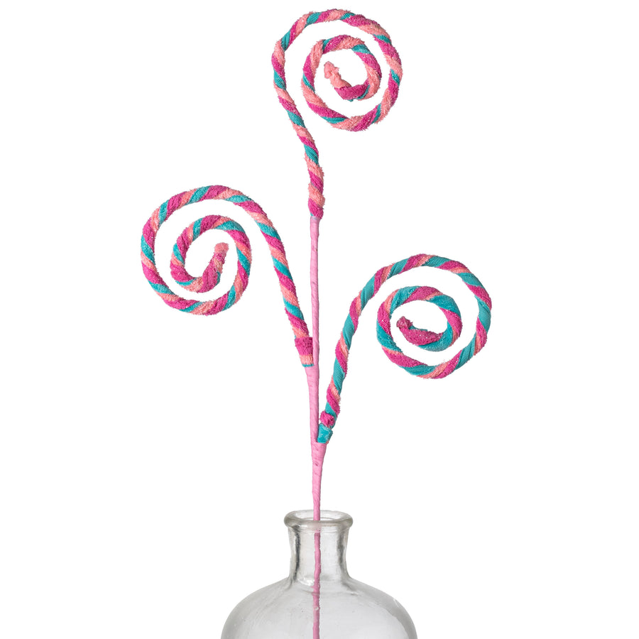 26" Stripe Chenille Curly Spray: Pink & Aqua