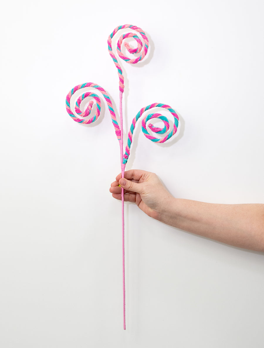 26" Stripe Chenille Curly Spray: Pink & Aqua